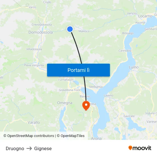 Druogno to Gignese map