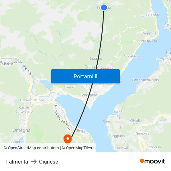 Falmenta to Gignese map