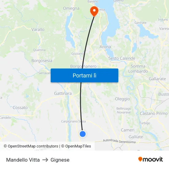 Mandello Vitta to Gignese map
