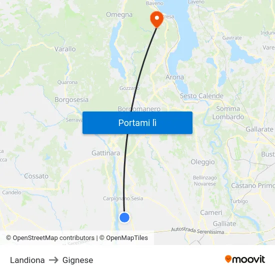 Landiona to Gignese map
