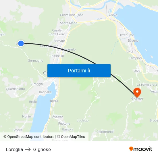 Loreglia to Gignese map