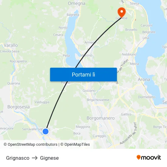 Grignasco to Gignese map