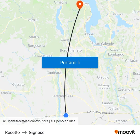 Recetto to Gignese map