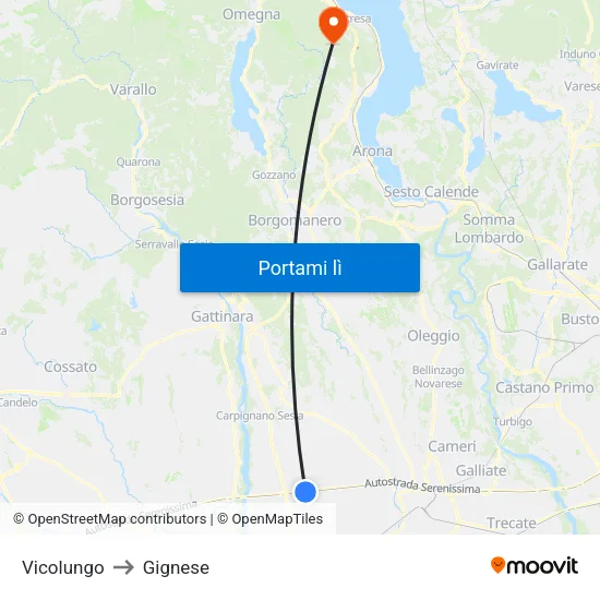 Vicolungo to Gignese map