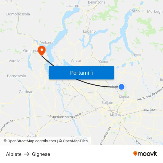 Albiate to Gignese map