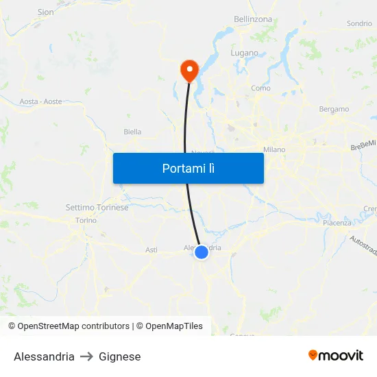 Alessandria to Gignese map