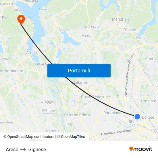 Arese to Gignese map