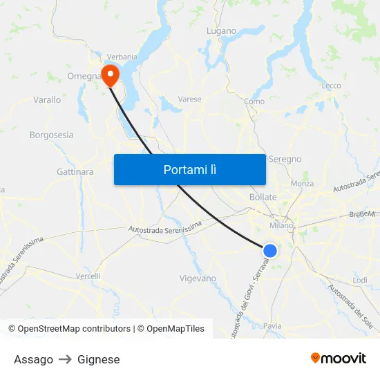 Assago to Gignese map