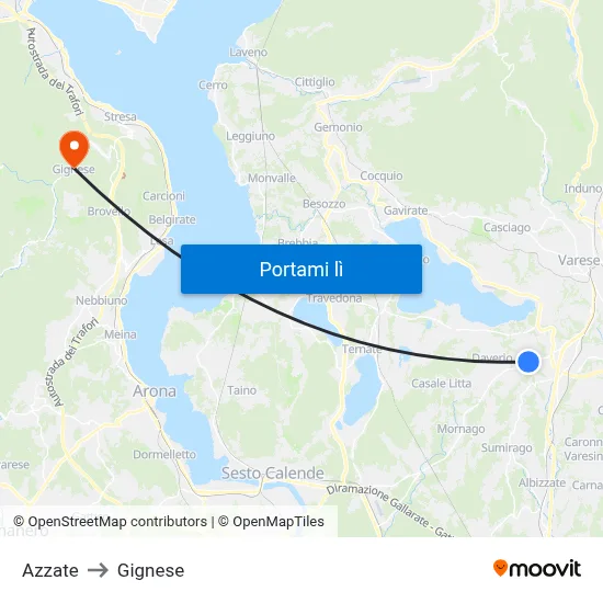 Azzate to Gignese map