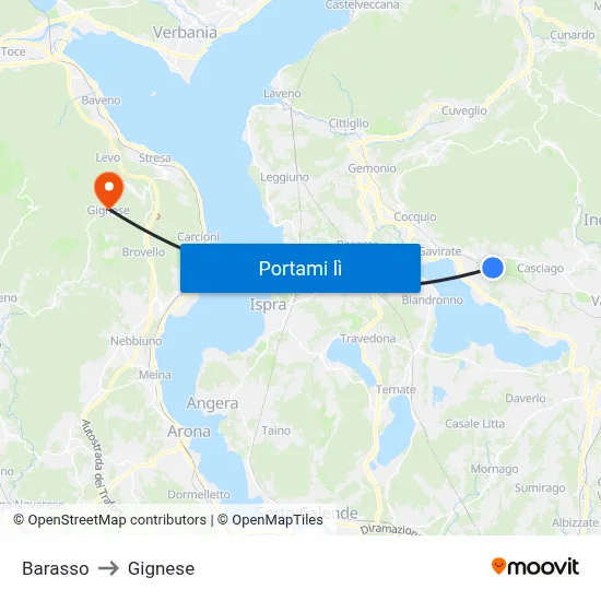 Barasso to Gignese map