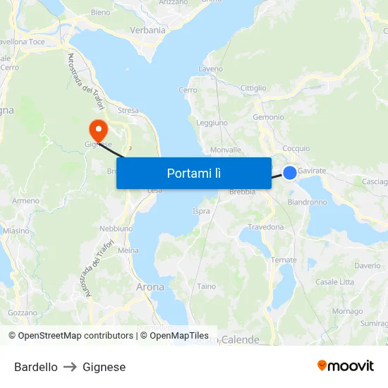Bardello to Gignese map