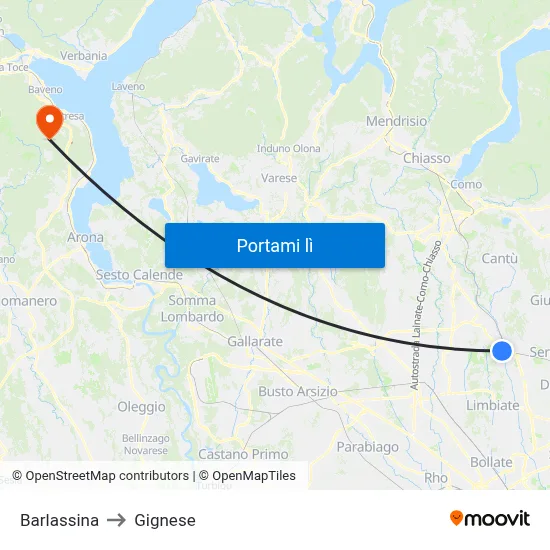 Barlassina to Gignese map