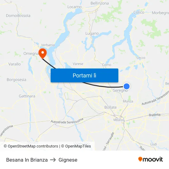 Besana In Brianza to Gignese map