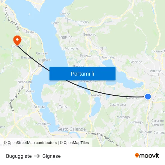 Buguggiate to Gignese map