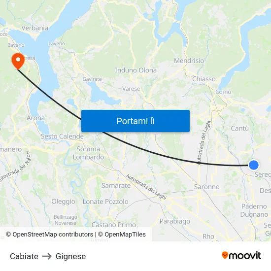 Cabiate to Gignese map