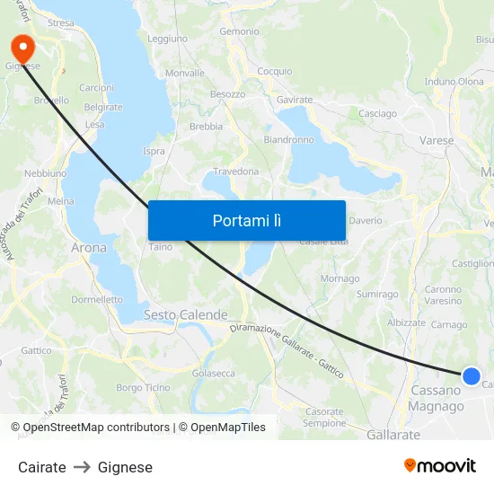 Cairate to Gignese map