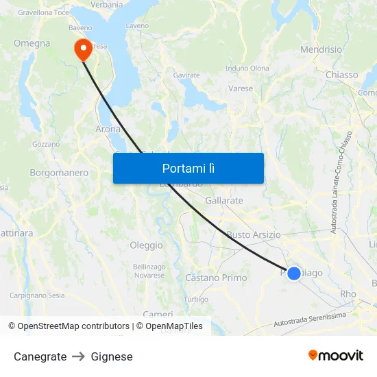 Canegrate to Gignese map