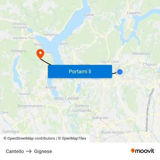 Cantello to Gignese map