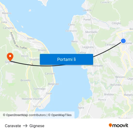 Caravate to Gignese map