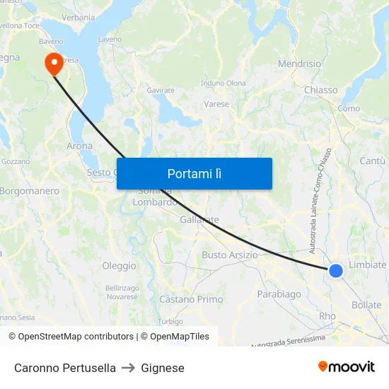 Caronno Pertusella to Gignese map
