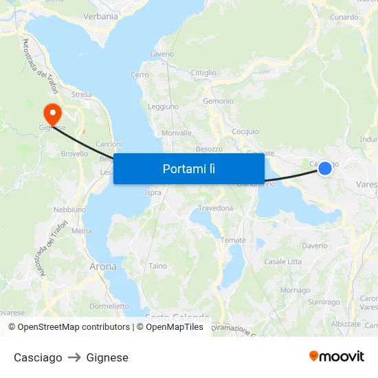 Casciago to Gignese map