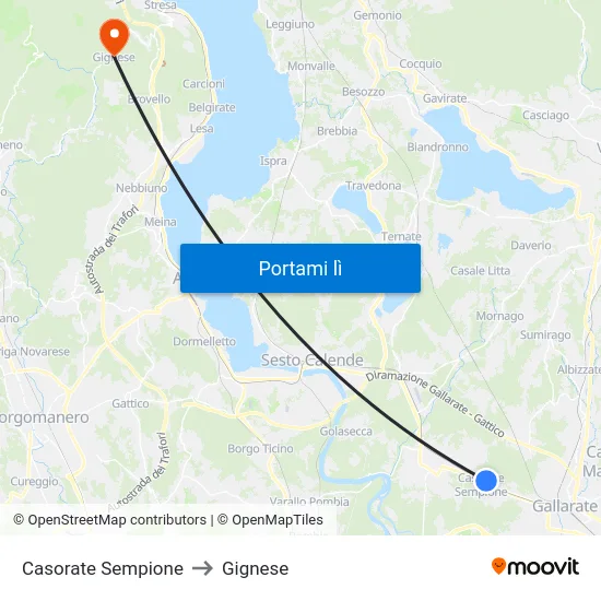 Casorate Sempione to Gignese map