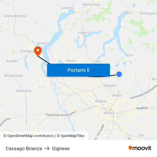 Cassago Brianza to Gignese map