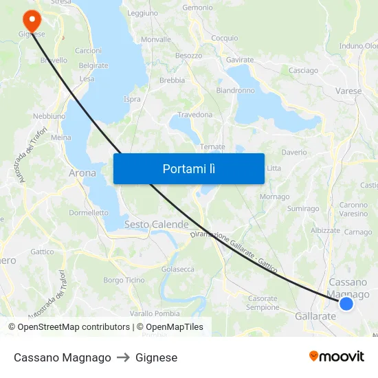 Cassano Magnago to Gignese map