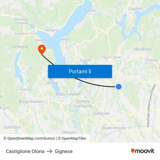 Castiglione Olona to Gignese map