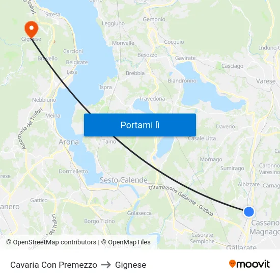 Cavaria Con Premezzo to Gignese map