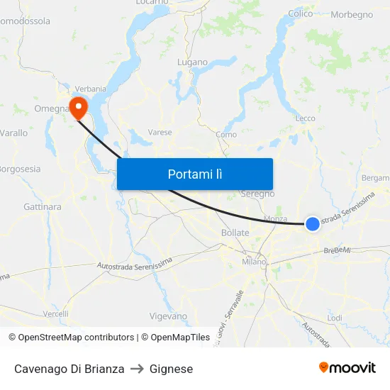 Cavenago Di Brianza to Gignese map
