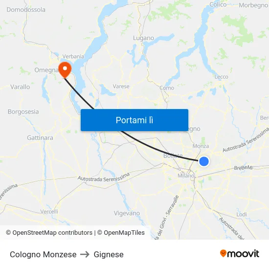 Cologno Monzese to Gignese map