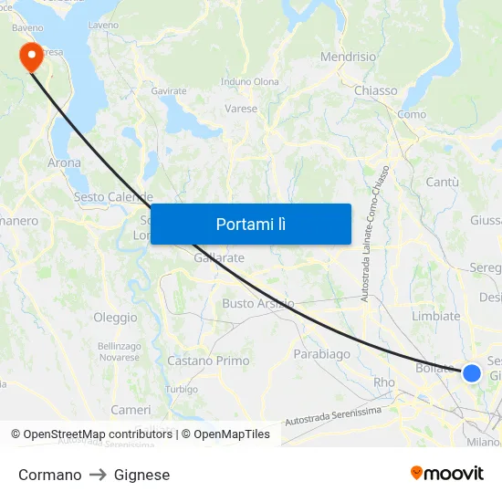 Cormano to Gignese map