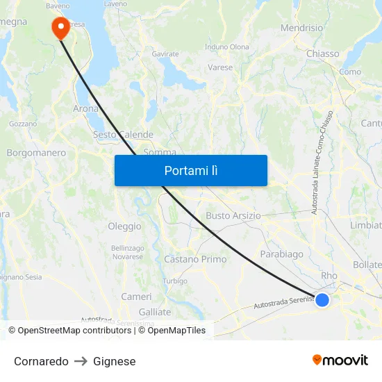 Cornaredo to Gignese map