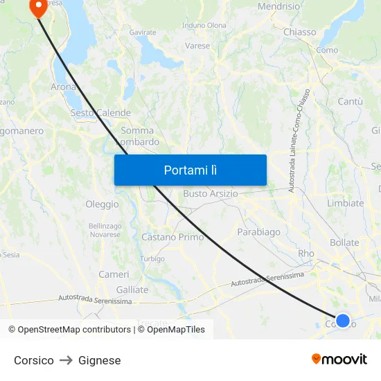 Corsico to Gignese map