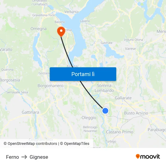 Ferno to Gignese map