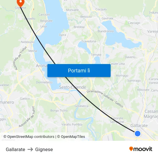 Gallarate to Gignese map
