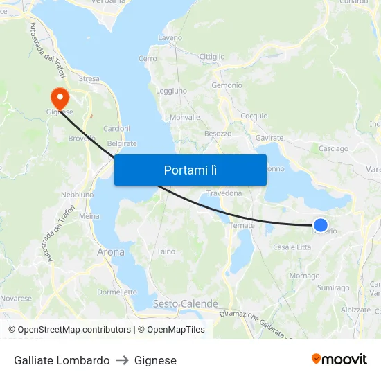 Galliate Lombardo to Gignese map
