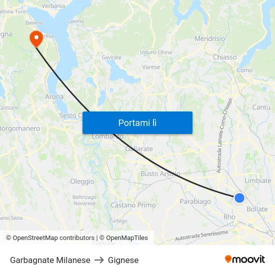 Garbagnate Milanese to Gignese map