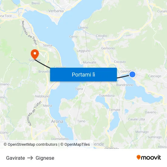 Gavirate to Gignese map