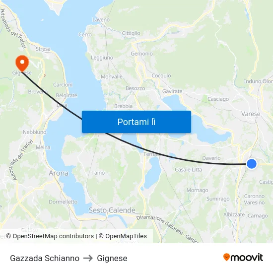 Gazzada Schianno to Gignese map