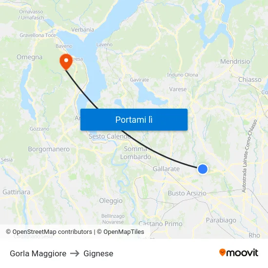 Gorla Maggiore to Gignese map