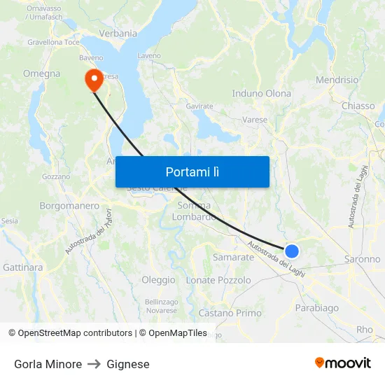 Gorla Minore to Gignese map