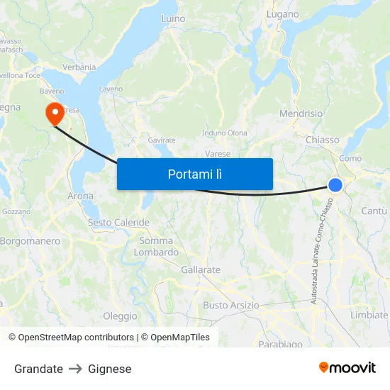 Grandate to Gignese map