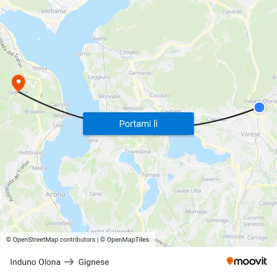 Induno Olona to Gignese map