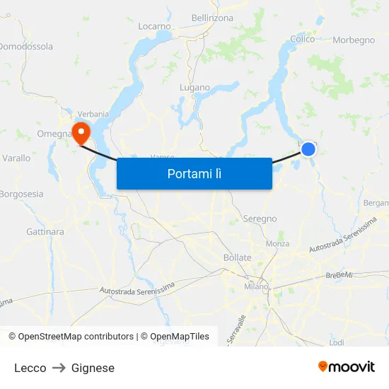 Lecco to Gignese map