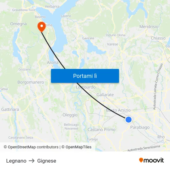 Legnano to Gignese map