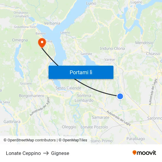 Lonate Ceppino to Gignese map