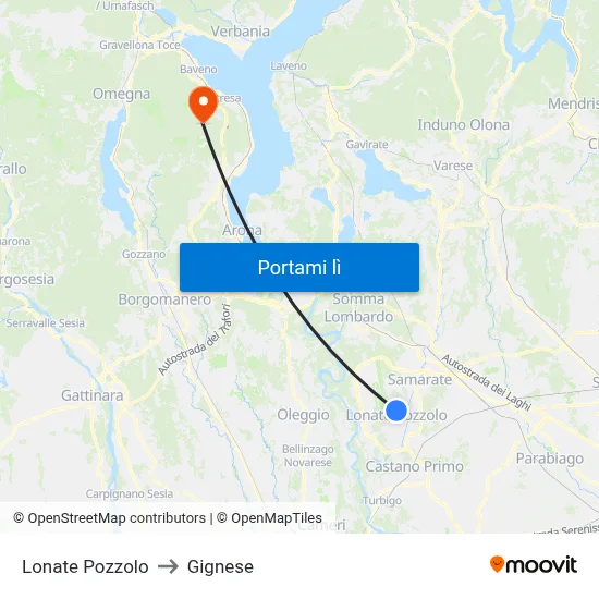 Lonate Pozzolo to Gignese map