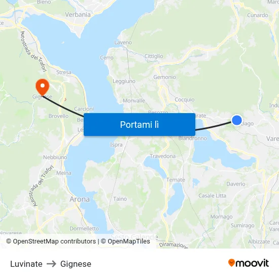 Luvinate to Gignese map